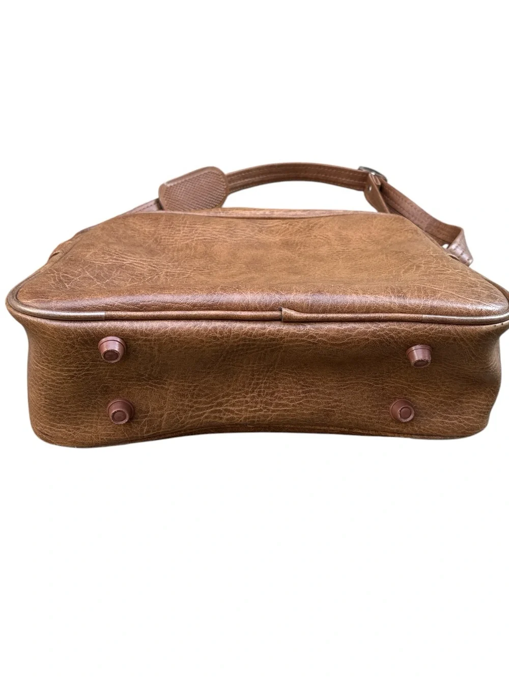 Vintage 1970s Meridian Faux Leather Brown Travel Shoulder Bag Vegan Leather